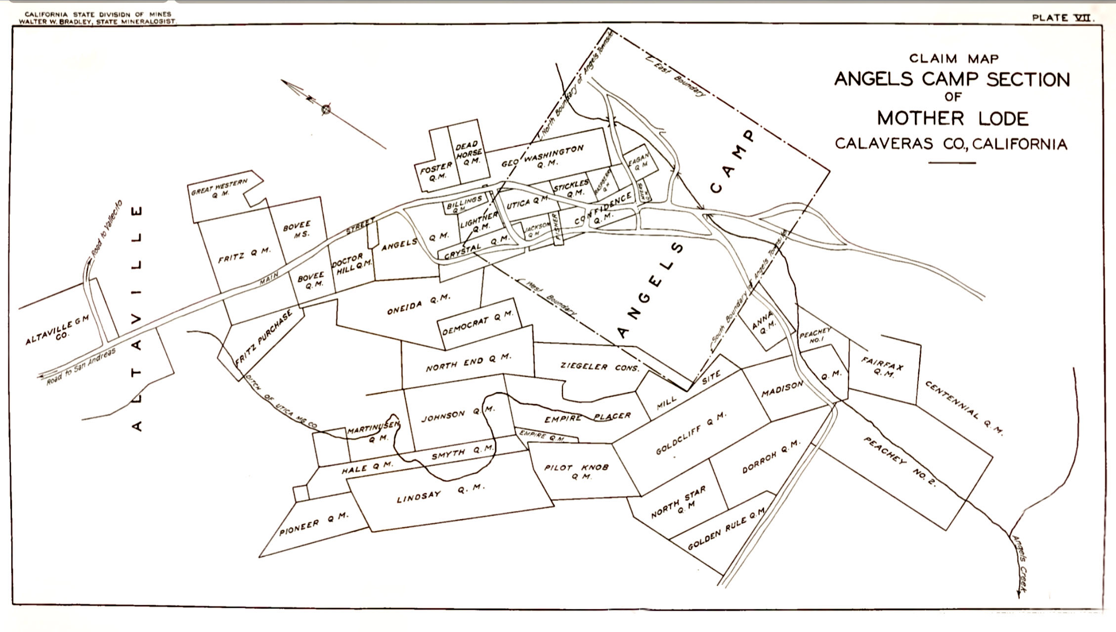 Angels Camp Mother Lode Claims Map