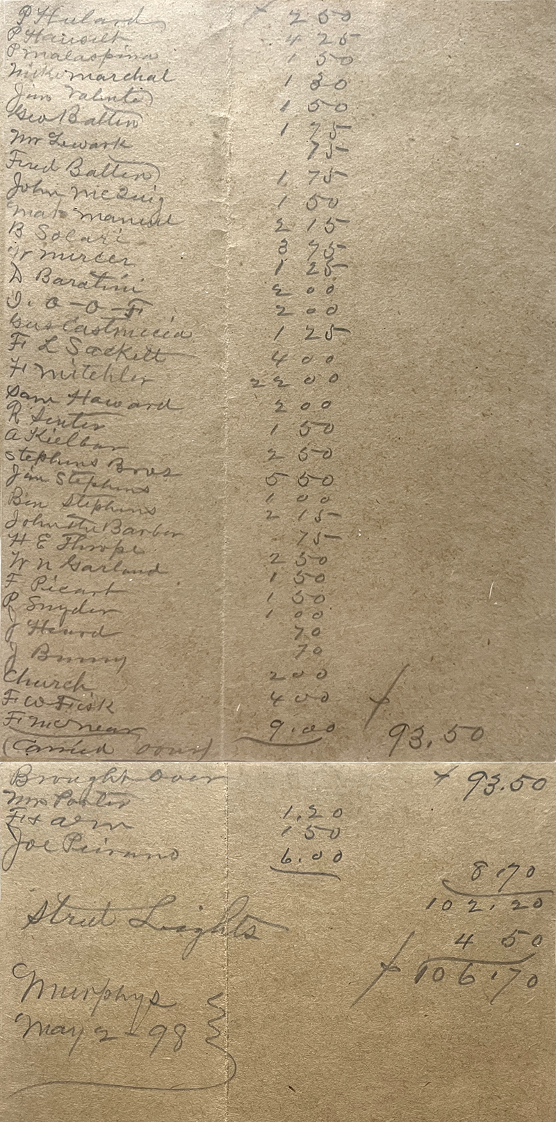 Murphys Electric Bill May 1898