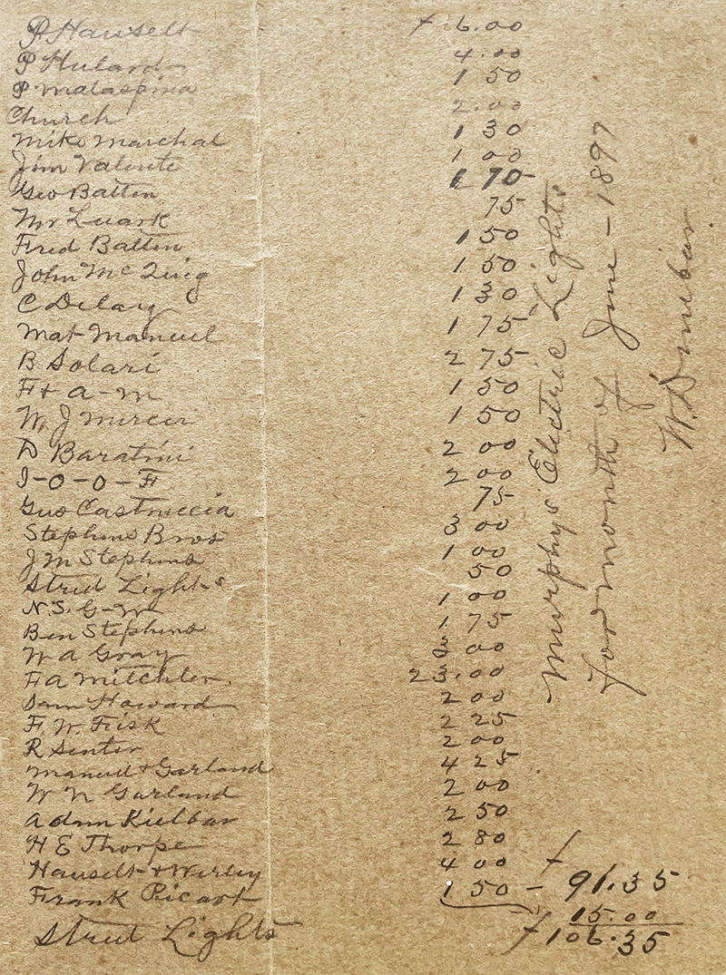 Murphys Electric Bill June 1897