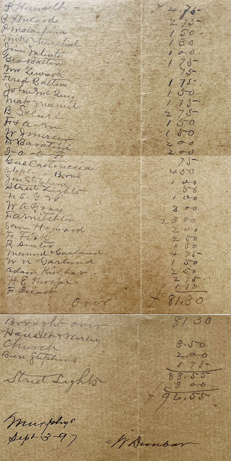 Murphys Electric Bill August 1897