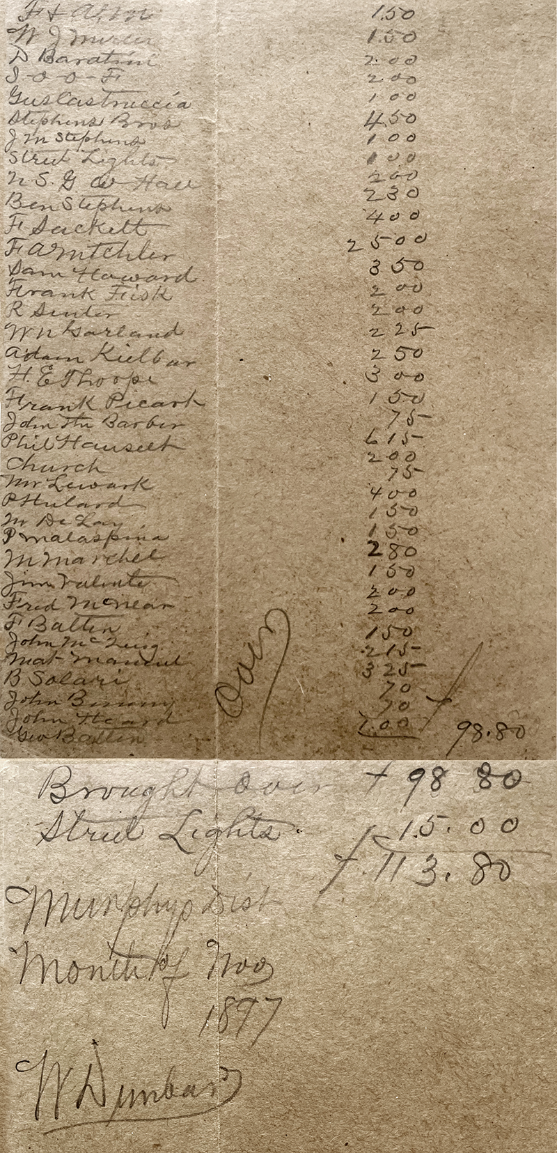 Murphys Electric Bill July 1897
