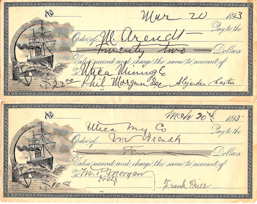 Utica Mine Checks M. Arendt 1893
