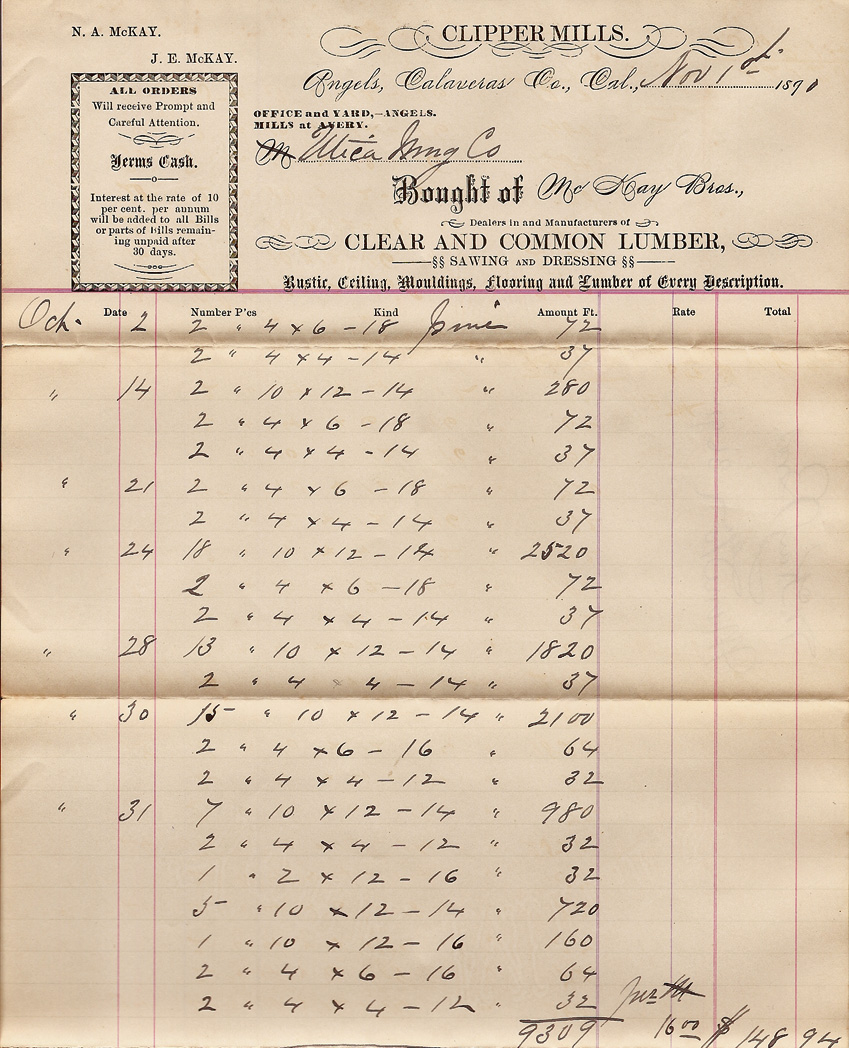 Utica Mine - Clipper Mills Bill 1890