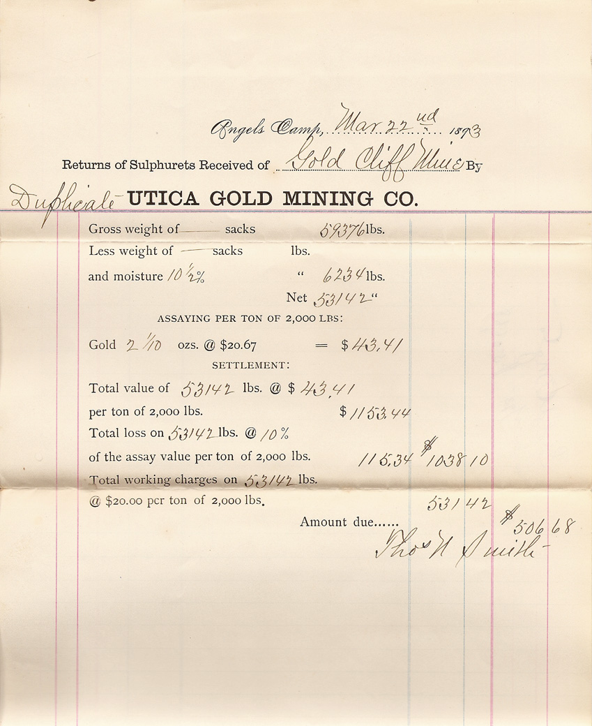 Cold Cliff Mine Returns - Utica Mine 1893