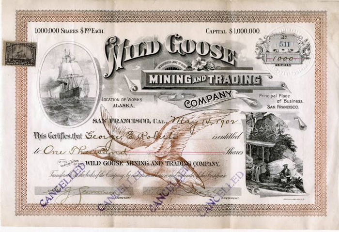 Wild Goose Mining Company Stock Certificate